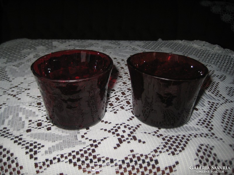 Antique, deep red, glass glasses 6.3 x 4.3 cm