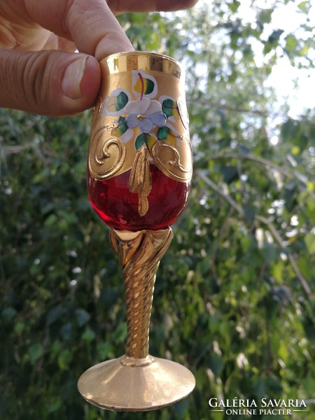 Leàraztam !Velencei üveg, Muránói készlet aranyozott  festett. fújott üveg, kancsó 5 pohàr,fúvott