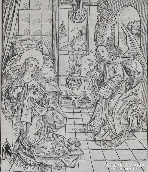 Angyali üdvözlet, gótikus fametszet, 17. századi könyvlap