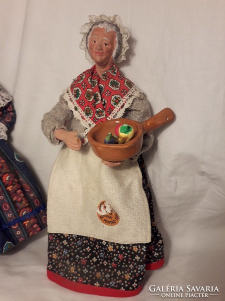 Two together! French Provence - i marked ceramic woman statue fruit seller in national costume