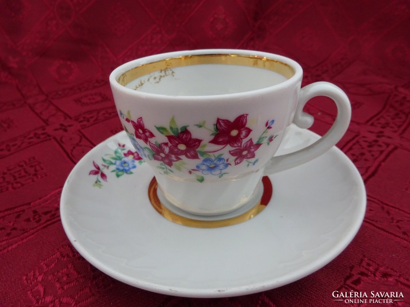 Russian porcelain coffee cup + placemat with gold stripe. He has!