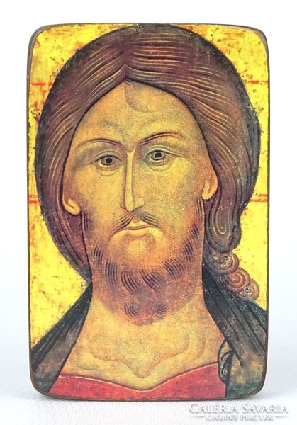 1A728 Antik ikon másolat fatáblán Krisztus arcképével