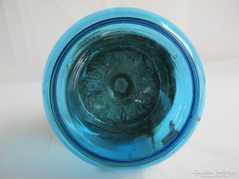 Csipkebogyós régi kék üveg réz fedeles bonbonier