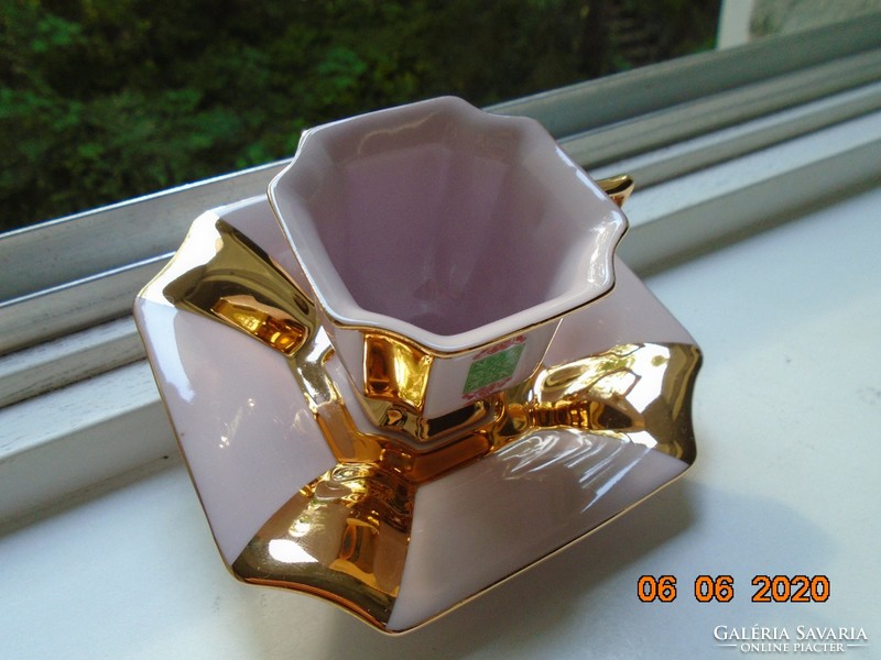 Empire opulently gilded in 8 rectangular materials with a colored pink porcelain cup with a coaster