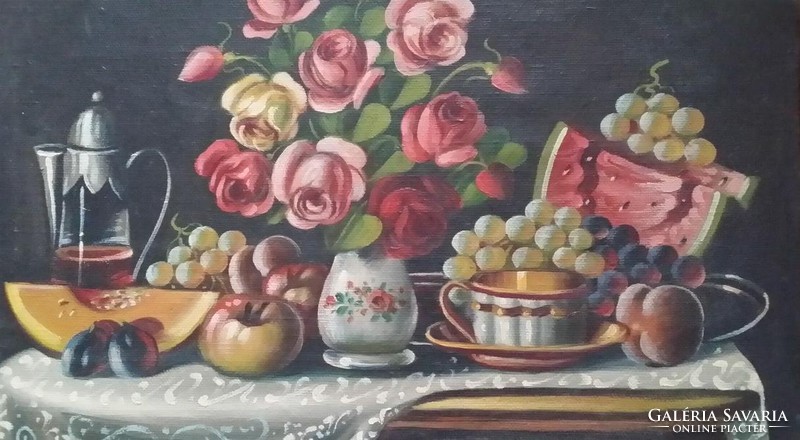 Festmény, csendélet, jelzett, 1941-ből, impulzív, dekoratív