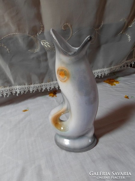 Retro, iparművész kerámia váza (hal, gyöngyház)