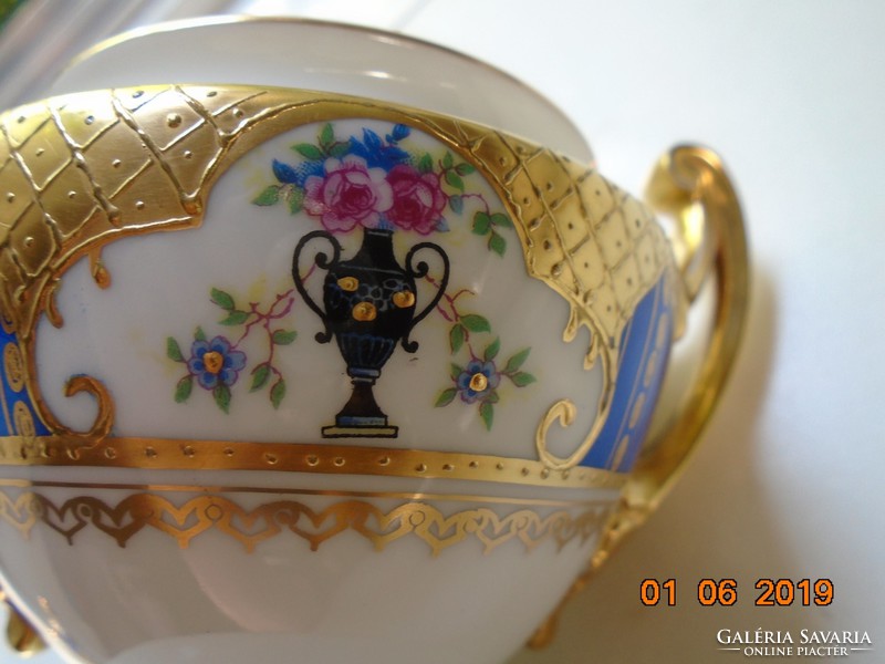 1930 Brand new empire gold brocade with royal blue, flower vase pattern royal epiag sugar bowl
