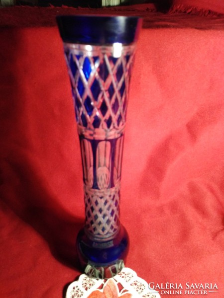Hol6  Mesés kék kristály váza 23,5 cm magas
