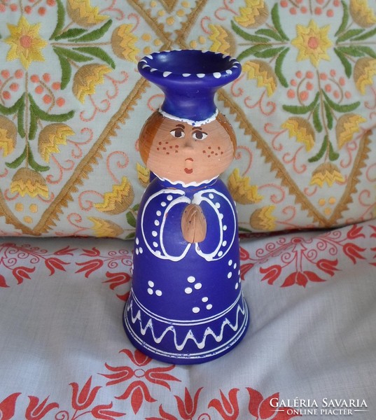 Ceramic candlestick angel, ornament (blue)