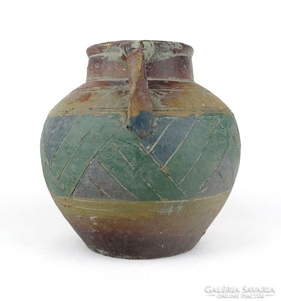 1A675 Régi festett kőcserép váza 16 cm