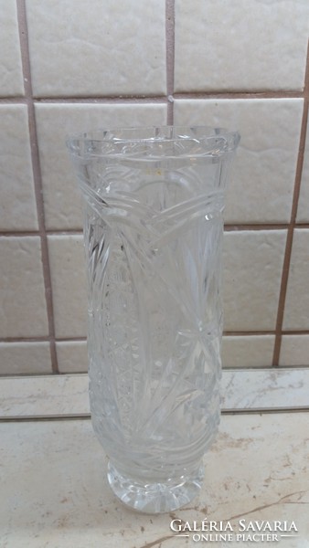 Antique, elegant, flawless lead crystal, polished, heavy, patterned vase 26x9 cm for sale!