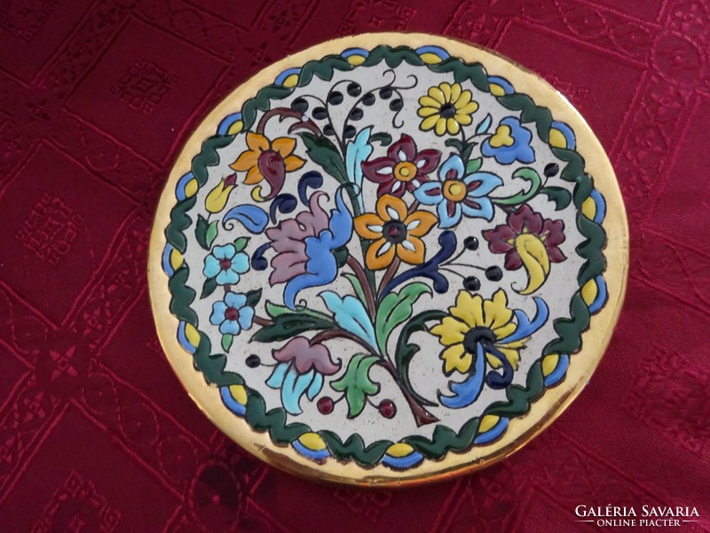 Spanish ceramic wall decoration, seville, unique painting, real gold border, diameter 16.7 cm. He has!