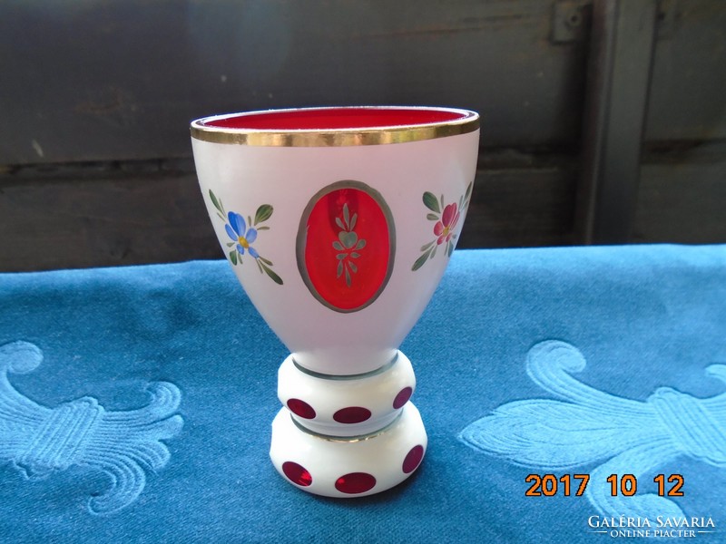 Bidermeier kézzel festett aranyozott talpas pohár