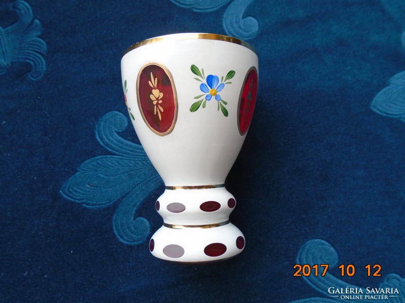 Bidermeier kézzel festett aranyozott talpas pohár