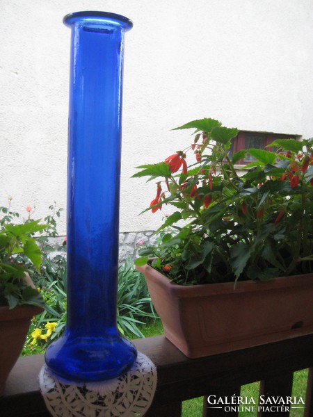 Glass, floor vase, in a beautiful blue color, approx. 50 x 8 cm
