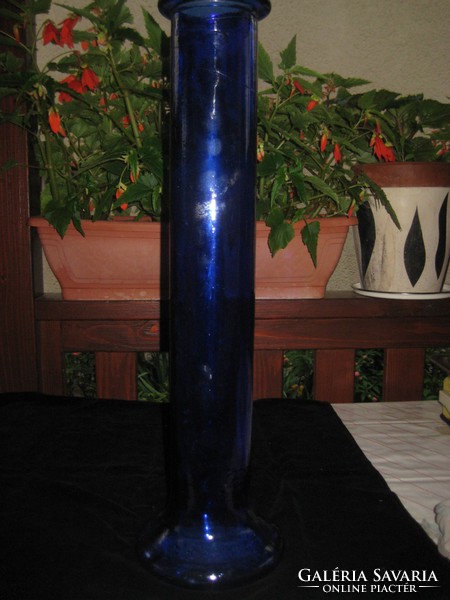 Glass, floor vase, in a beautiful blue color, approx. 50 x 8 cm