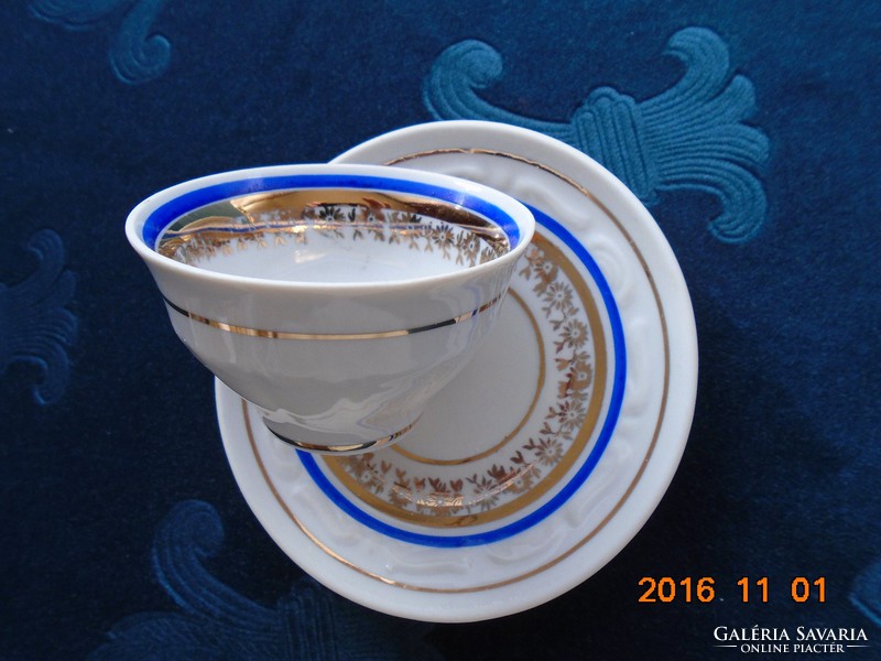 Zajekar Yugoslavian vintage gold patterned coffee cup with coaster