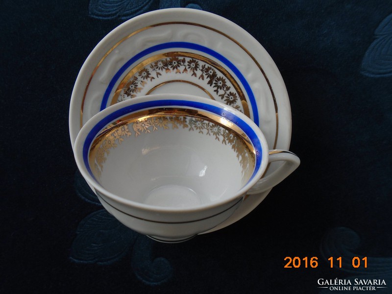 Zajekar Yugoslavian vintage gold patterned coffee cup with coaster