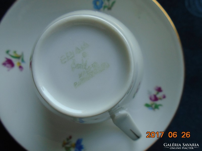 Antik Monarchiás EPIAG kézzel festett virágos mokkás csésze alátéttel