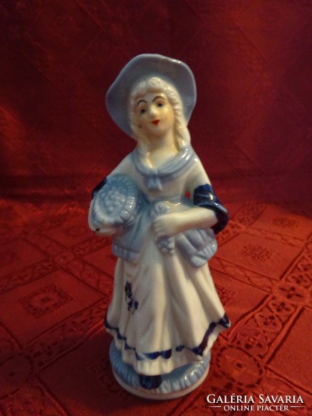 Német porcelán figura, gyümölcsöt szedő lány, magassága 13 cm. Vanneki!