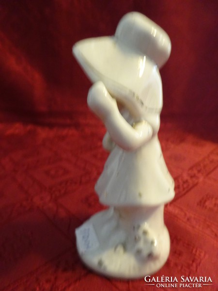 Német porcelán figura, kalapos kislány, 13,5 cm magas. Vanneki!