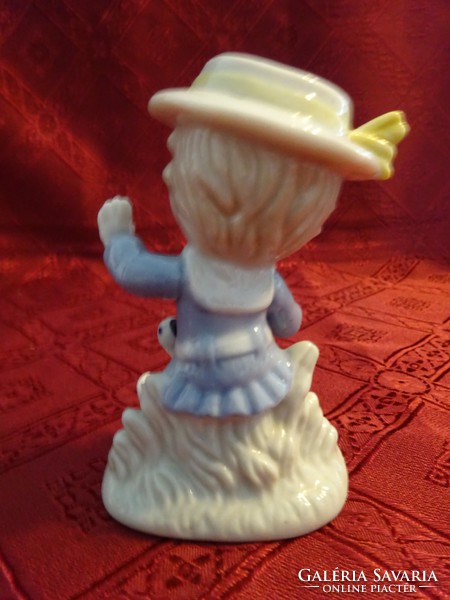 German porcelain figural statue, little girl with goose, height 10 cm. He has!