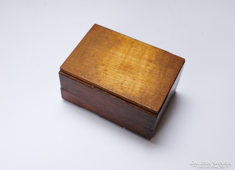 Antique, copper-plated, painted card holder box.
