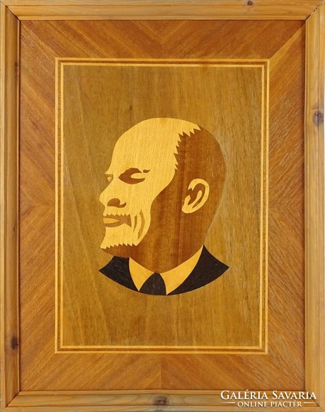 1A777 Régi Lenin portré intarziakép 47 x 37 cm