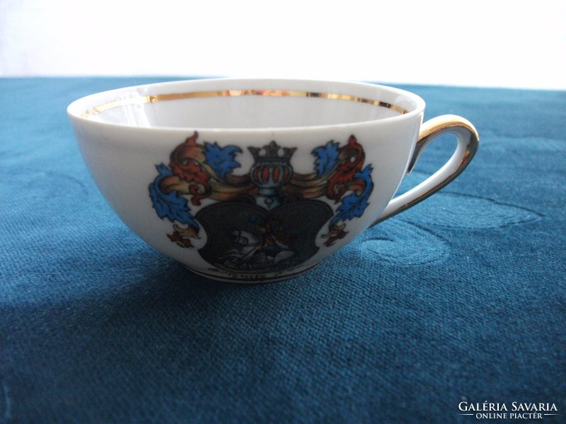 Antique gold-plated dragon slayer with Saint György coat of arms, hand painted c.W.Deesbach&co German coffee cup