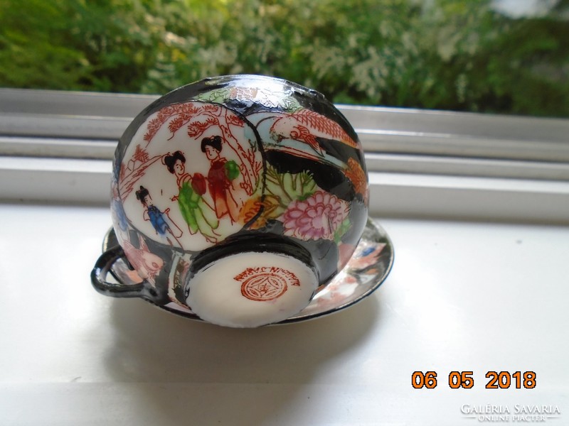 Kutani hand painted Japanese eggshell porcelain coffee cup with coaster