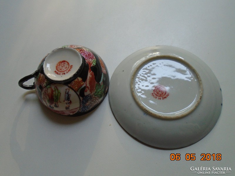 Kutani kézzel festett brokát ponty és gésa minta japán tojáshéj kávés csésze alátéttel