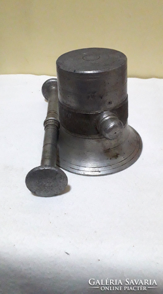 Antique aluminum mortar and pestle