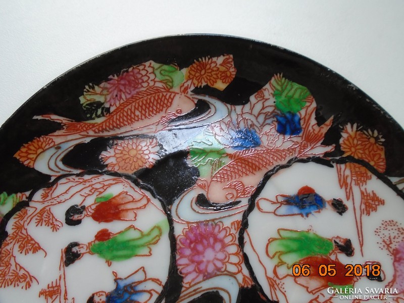 Kutani Hand Painted Brocade Carp and Geisha Pattern with Japanese Eggshell Coffee Cup Coaster
