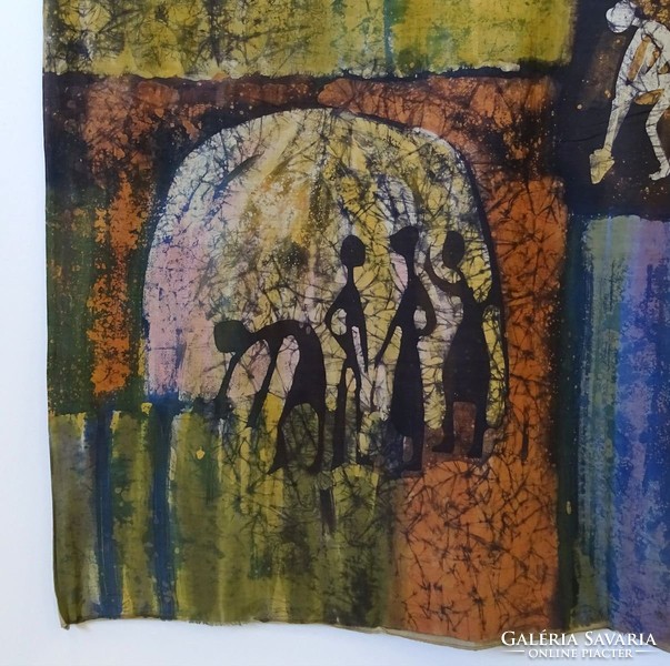 1B095 Szuppán Irén : Retro alakok batikolt jelzett festmény 138 x 138 cm