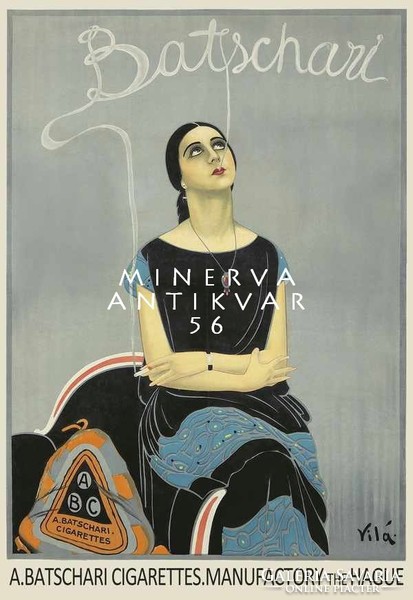Holland cigaretta dohány reklámhirdetés hölgy portré füst 1925 Vintage/antik plakát reprint