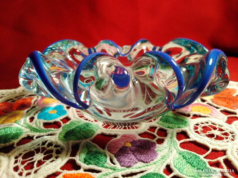 No2 Mesés művészi fújt üveg BOHEMIA kínáló tál asztalközép 8 cm KARCOS