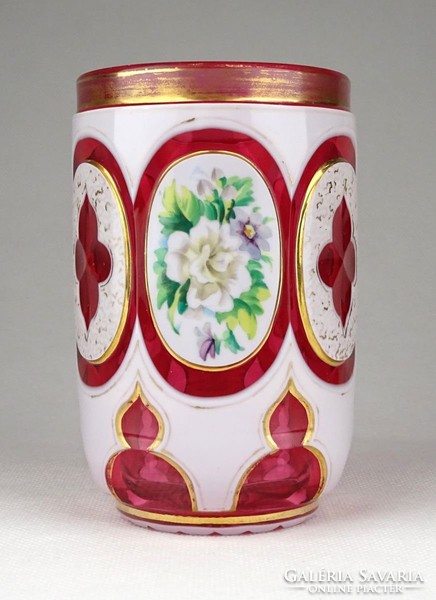 1A963 Régi rózsaszín cseh üveg Biedermeier pohár 11 cm