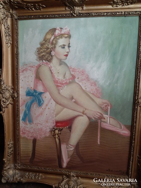Ballerina bànàthy signed oil on canvas with blonde frame 100 x 80 cm