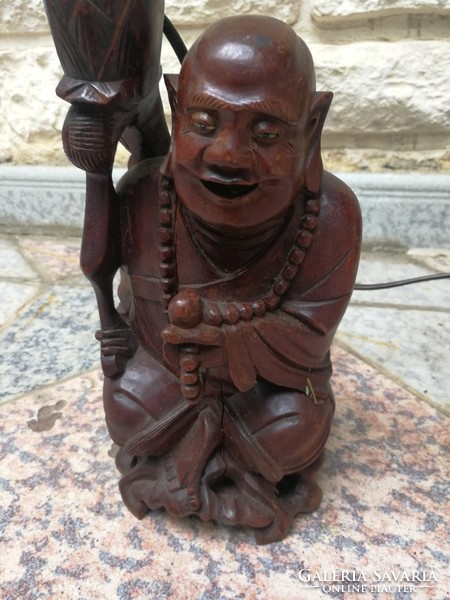 Faragott Buddha, kiváló faragás, plusz lámpa! Szerencse szobor,
