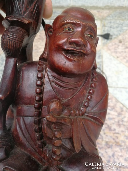 Faragott Buddha, kiváló faragás, plusz lámpa! Szerencse szobor,