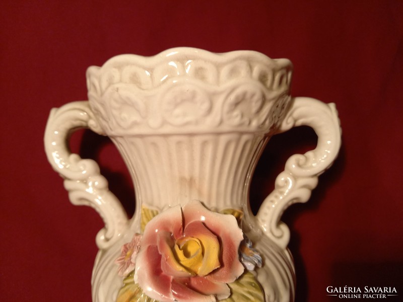 011 Fabulous Italian faience porcelain vase with flower pattern 26 cm 13 wide