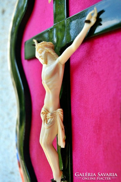 39. Antique ivory Jesus Christ (14cm), corpus, crucifix, cross, 45.5Cm frame