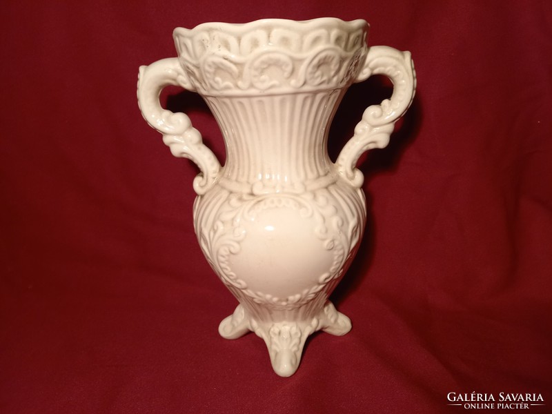 011 Mesés olasz fajansz porcelán váza virágmintával 26 cm 13 széles