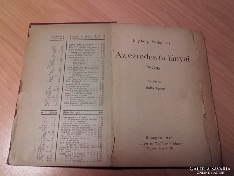 Egyetemes regénytár -antik könyv- Ingeborg Vollquartz  Az ezredes úr lányai 1916. irodalom, ponyva,