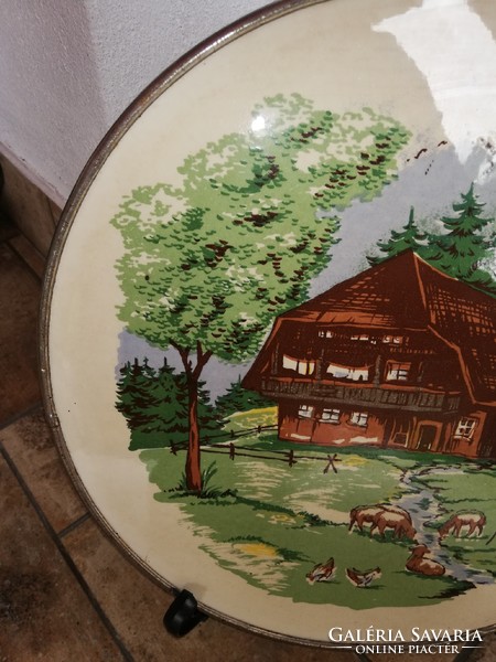 Grünstadt rare collector dish with earthenware insert, earthenware insert, wooded, animal, peasant pattern