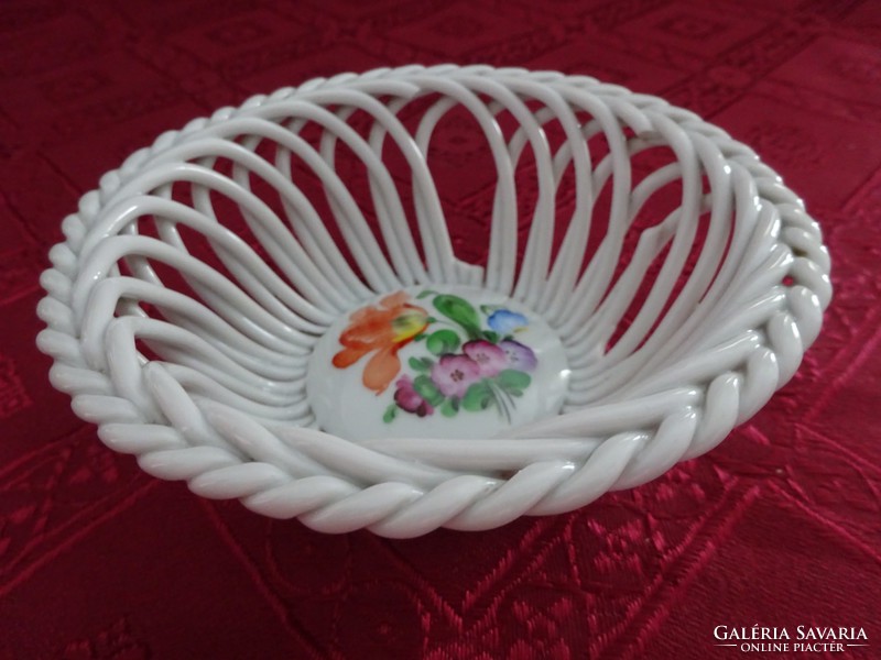 Herend porcelain, wicker, floral patterned porcelain centerpiece, diameter: 11.5 cm. He has!