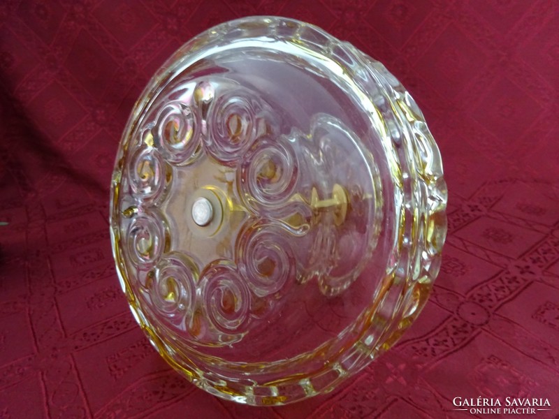 Double-layer yellow glass cake bowl with bronze holder. He has!