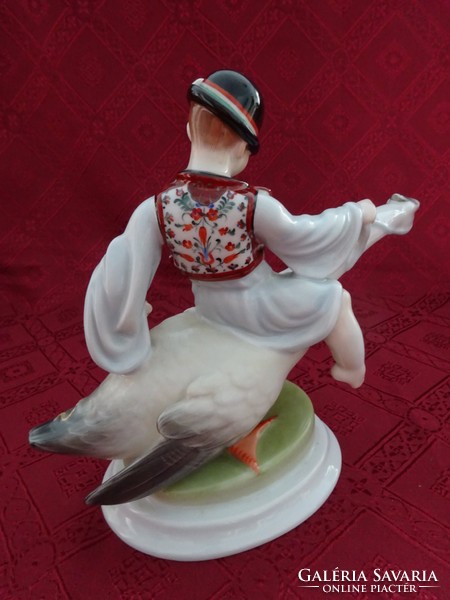 Herend porcelain, goose matyi figure, height 20 cm. Matyo is in a vest. He has!