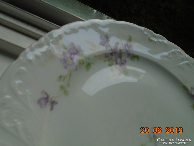 Art Nouveau, lace, rich embossed pattern, violet, hand numbered. Monogrammed plate