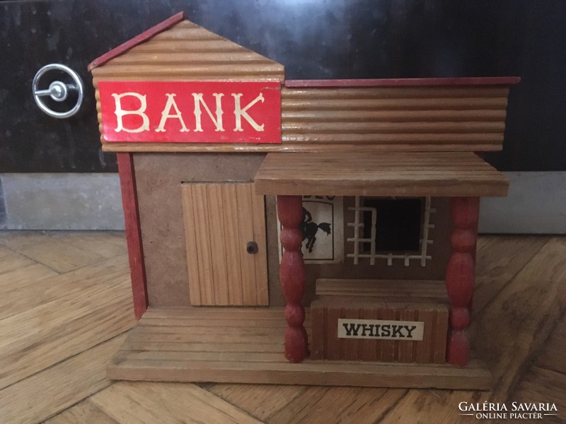 1970s-80s wooden house bank - wild west game